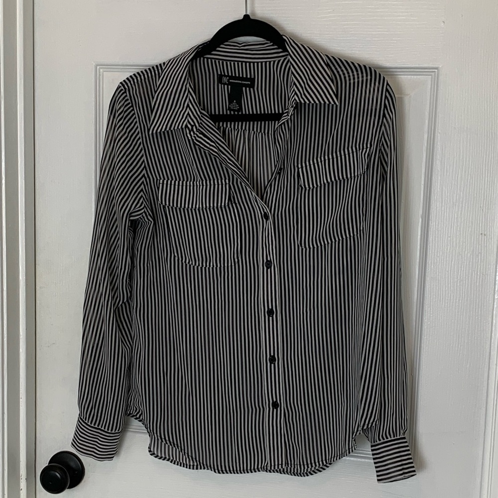 INC Macy’s black and white striped button down